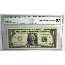 UNITED STATES OF AMERICA 2003 . ONE 1 DOLLAR BANKNOTE . ERROR . INSUFFICIENT INK